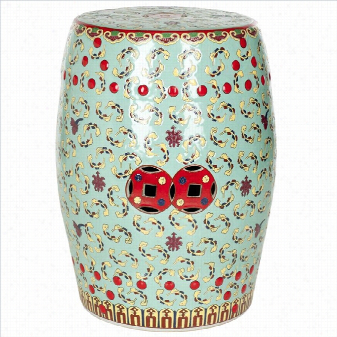 Safavieh Ceramic Chine Se Floral Stool In Red And Green