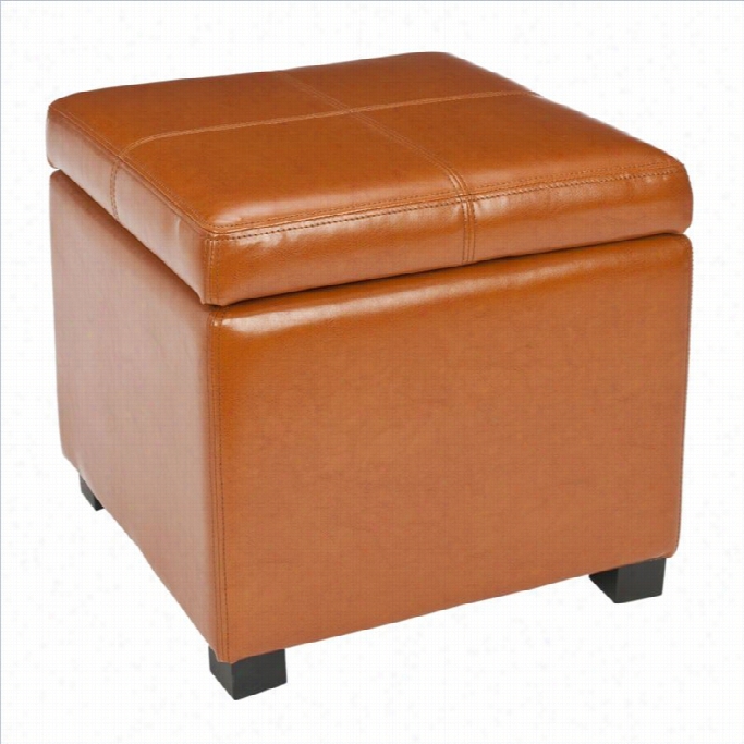 Safavieh Elizabeth Beech Wood Leather Storage  Ottoman In Saddle