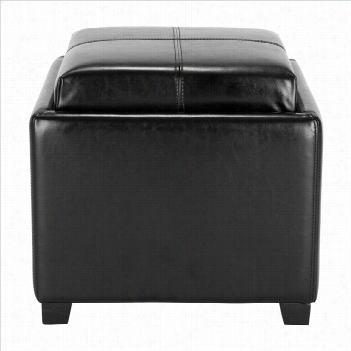 Safavieh Harrison Single Tray Leather Tray Ottoman In Black