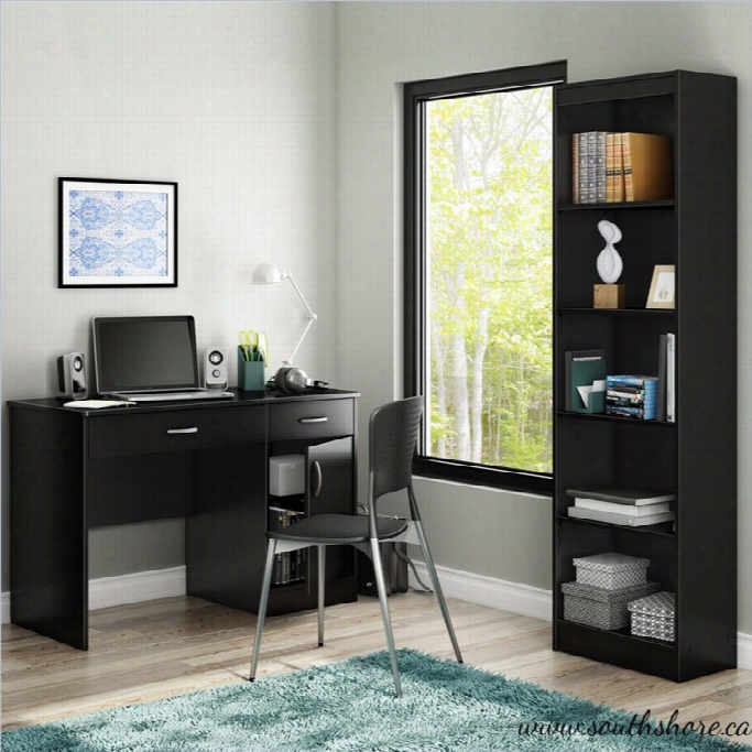 Sou Th Shore Axess 2 Piece Office Set With Narrow Bokocase In Pure Black