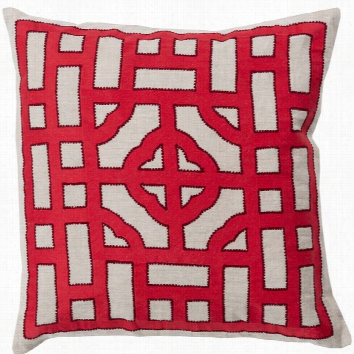 Surya Chinese Gate Poly Fill 20 Square Pillow In Red