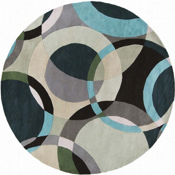 Surya Forum 8' X 8' Round Hand Tufted Wool Rug  In Gray And Green