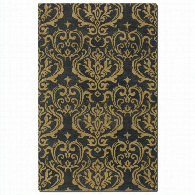 Uttermost Mar Seille Woool Damask Rug In Dar Chardoal And Burnt Gold