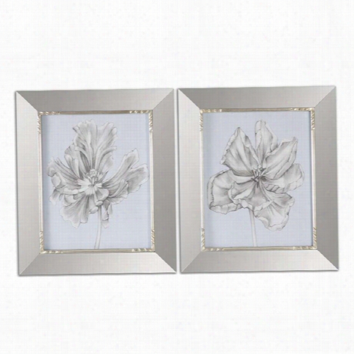 Uttermost Silvery Blue Tulips In Mirrored Frames (set Of 2)