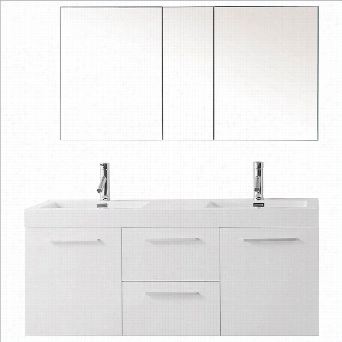 Virtu Usa Midori 54 Polymarble Doubleb Athroom Vanity Set In Smooth And Shining White