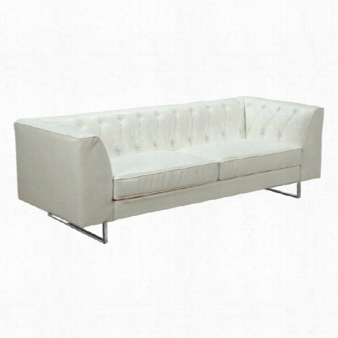 Armen Living Troika Leather Sofa In White