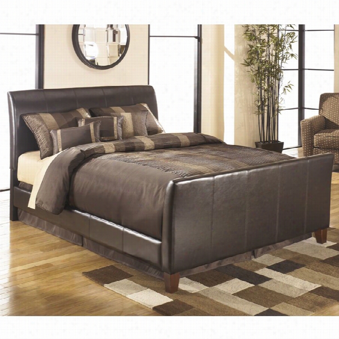 Ashley Stanwick Leather Upholstered Queen Bed In Brown