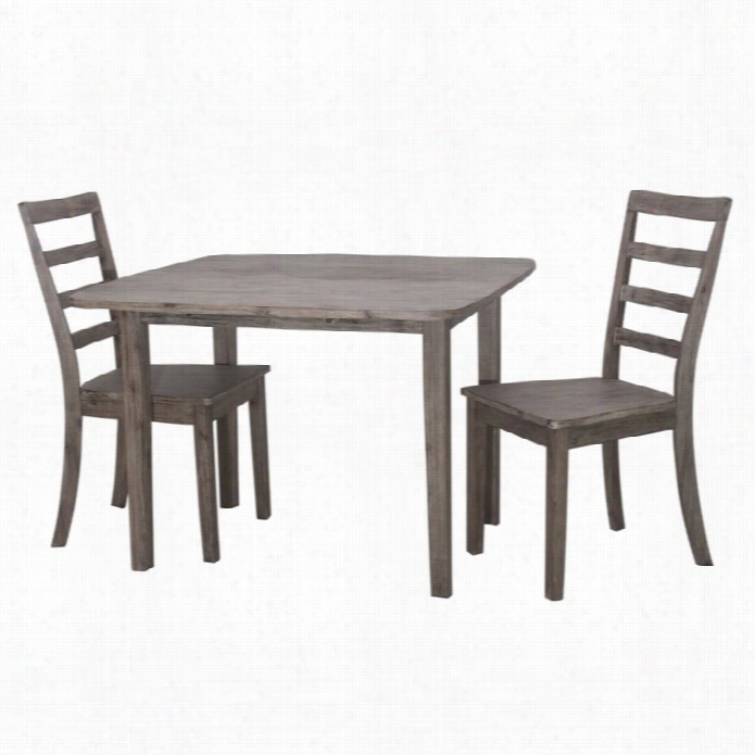 Boraam Boulder 3 Piece Dining Set In Riftwood Gray Wire Brush