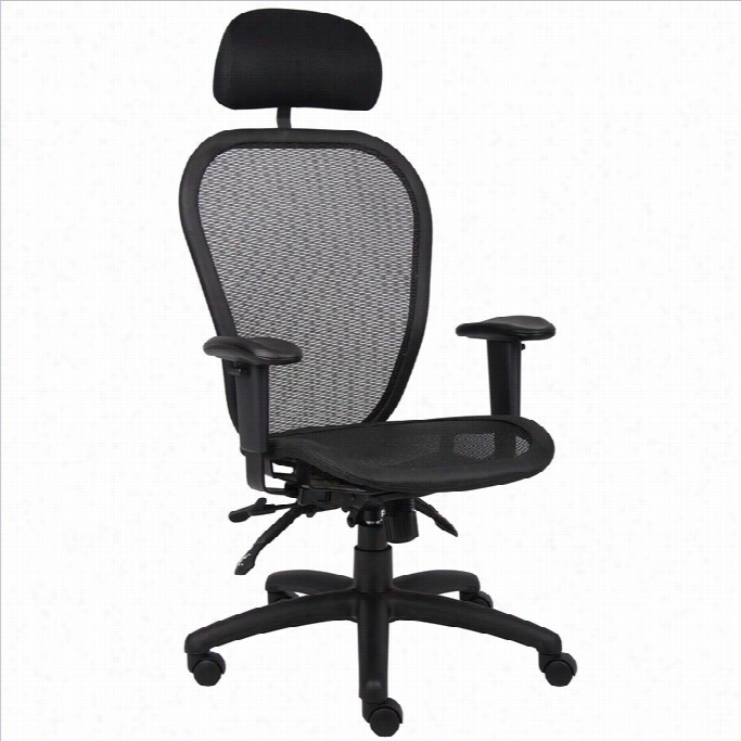 Boss Office Multi Function Mesh Office Chair With Headresti N Black
