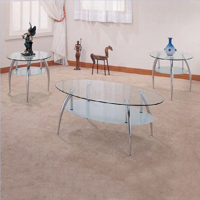 Coaster 3 Piecechrome And Glass Occasional Table Set