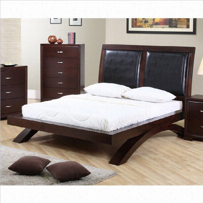 Elemenst Raven Bed With Pu Headboard In Espresso-queen