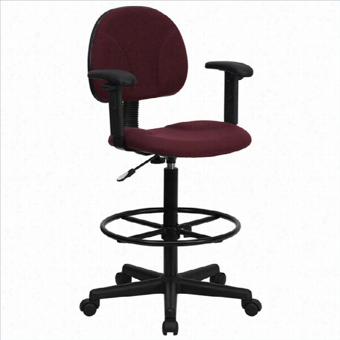 Flash Furniture Patterned Drafting Chair In Bburgundy With Escutcheon