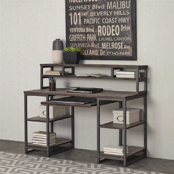 Home Styles Barnside Metro Computer Desk And Hutch In Ggray