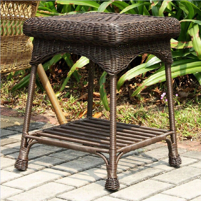 Jeco Wiicker Patio End Table In Espresso