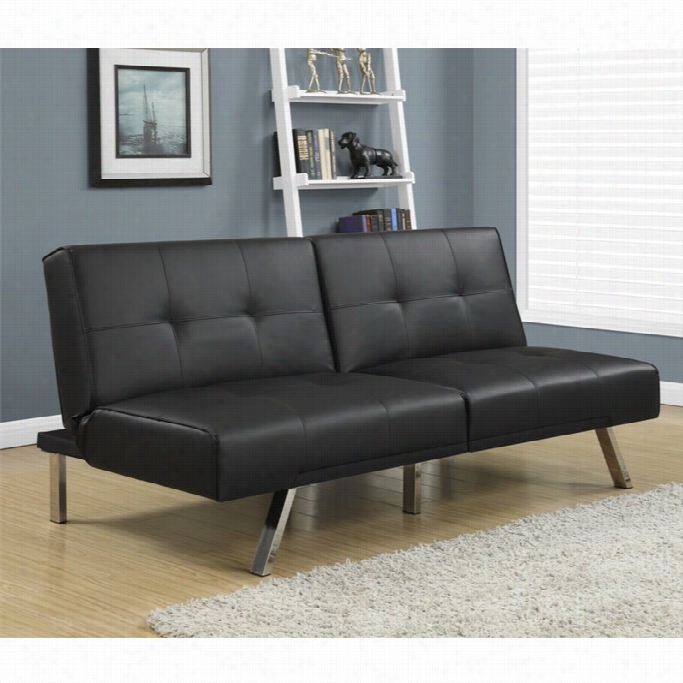 Monarch Leather Tufted Split Back Convertible Sofa In Black