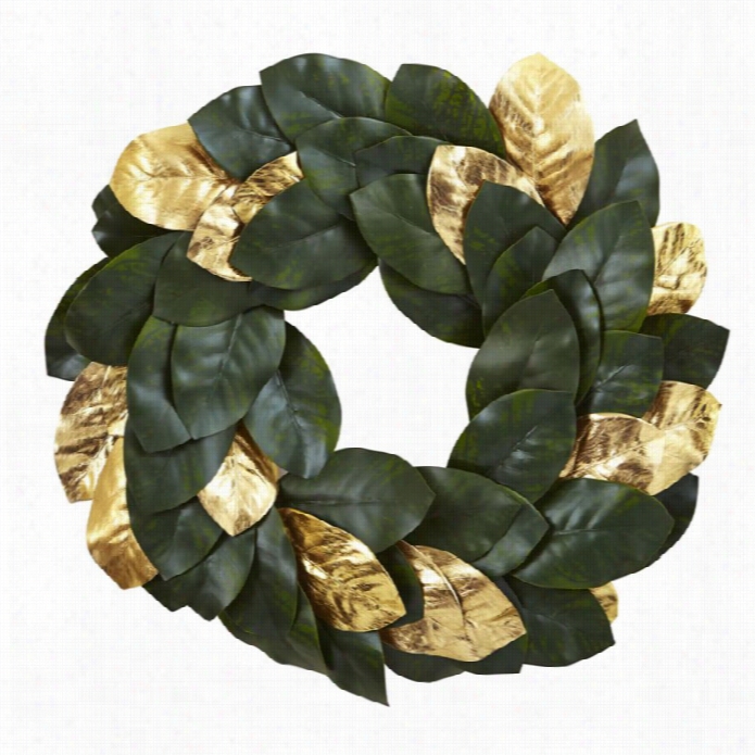 Nearly Natural 22 Golden Leaf Magnolia Wreathh