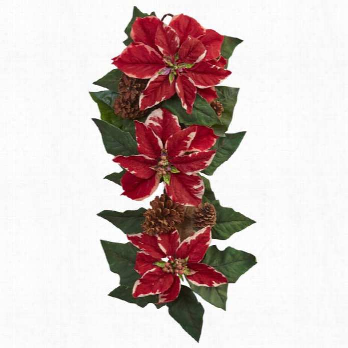 Nearly Natural 25 Poinsettia Pine Cone And Burlap Teardrop