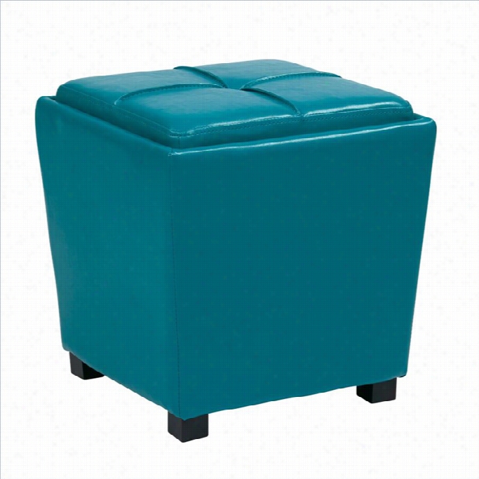 Office Star Metro 2 Piece Vinyl Ottoman Set In Blue