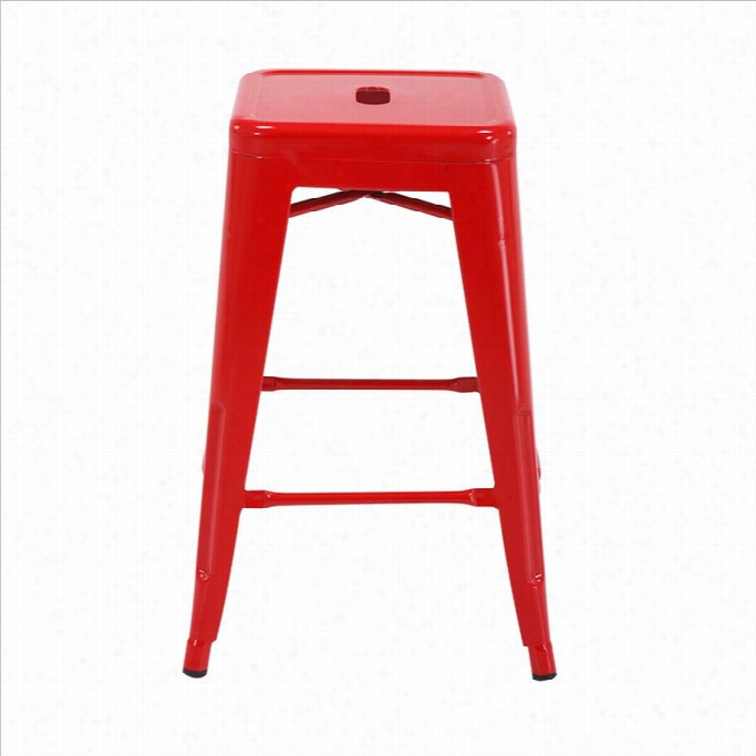 Station  Star Patterson 24 Steel  Backless Bar Stool In Red (set Of 2)-set Of 2