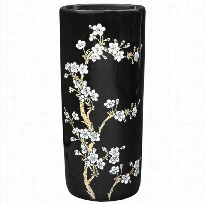 Oriental 18 Flower Blossom Umbrella Stand  In Black And White