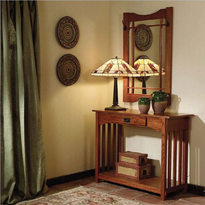 Powell Furniture Console Table And Mirro Rin Mission Oak