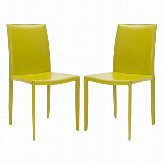 S Afavieh Ken Ir On And Leather Kd Dining Chair In Green (set Of 2)