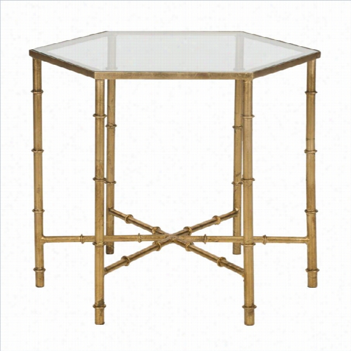 Safavieh Kerri Iron And Glass Accent Table In  Gol