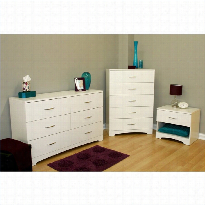 South Shore Maddox Dresser With Chest And Nightstand Set In Pure White