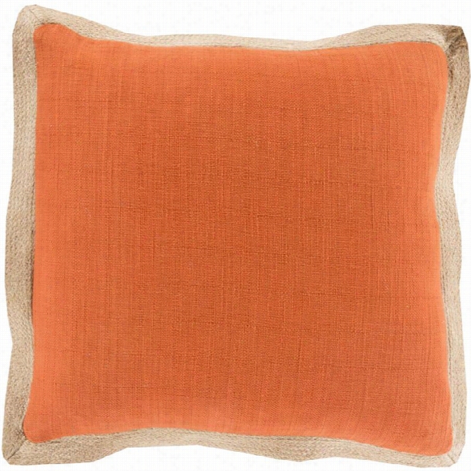 Surya Jute Flange Down Fill 200 Square Pillow In Orange And Borwn