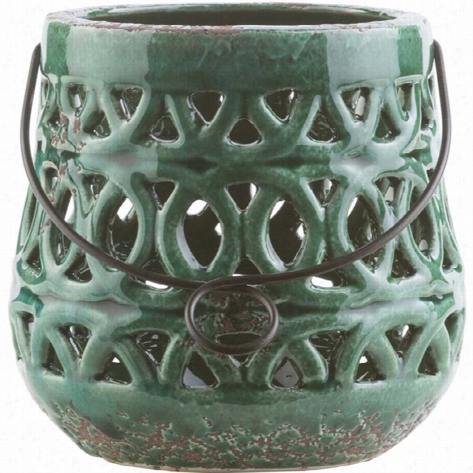 Surya Killian 5.5 X 5.9 Ceramic Lantern In Glossy Green