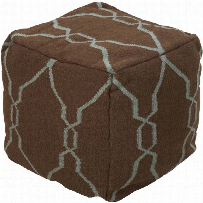 Surya Wool Cube Pouf Ottoman In Brownn And Blue