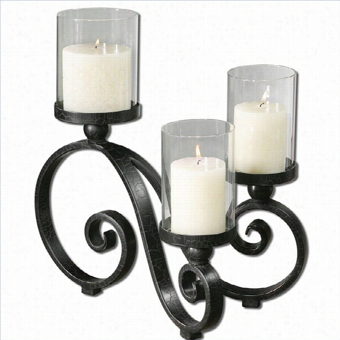 Uttermost Arla Candleholder In Black Crackle Meta1