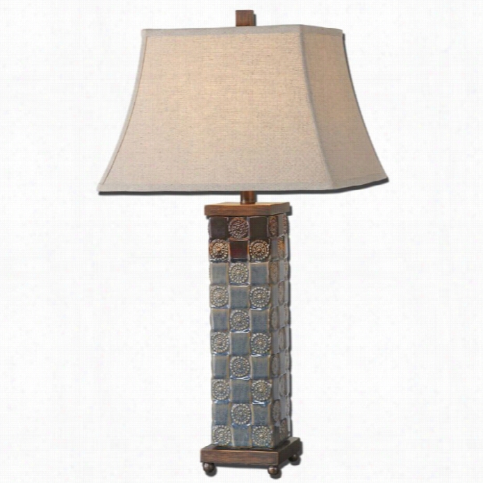 Uttermost Mincio Textured Ceramic Table Lamp In Distressed Dark Blue