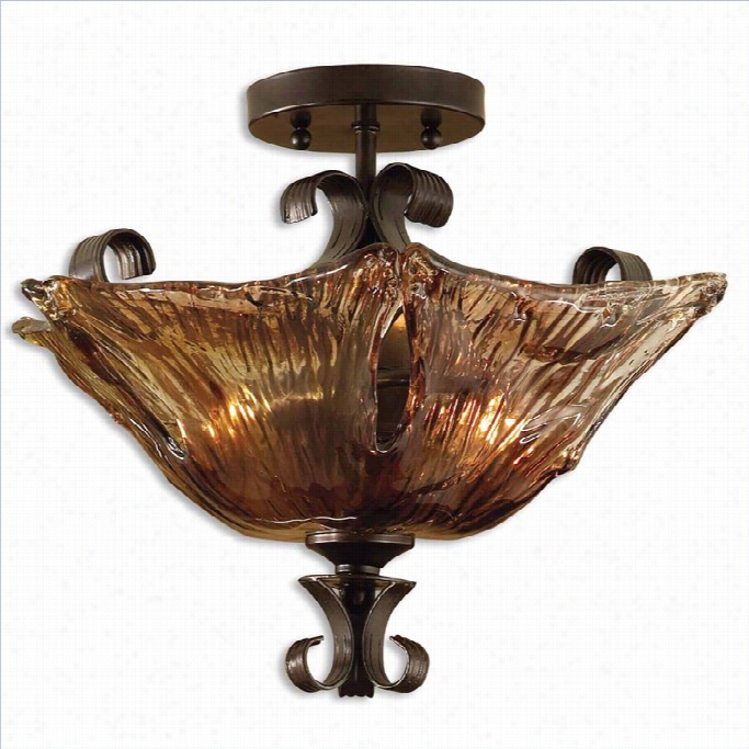 Uttermost Vetraio 2 Light Glass Semi Flush  Mount In Rubbed Bronze