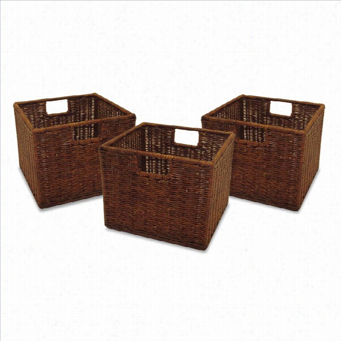 Cheerful Small Wired Baskets In Antique Walnut (embarrass Of 3)