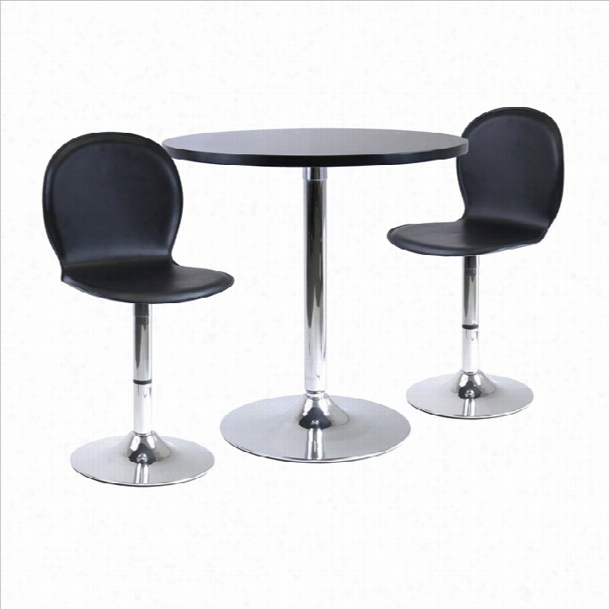 Winsome Image 3pc Dining  Table Set W/ 2 Swivel  Stool In Black/metaal