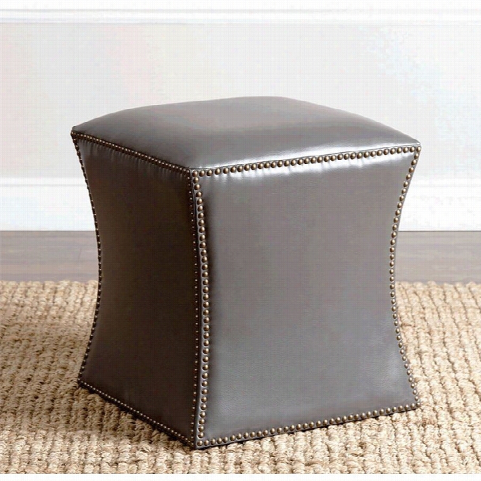 Abbyson Living Elliot Leather Na Ilhead Trim Ottoman In Gray