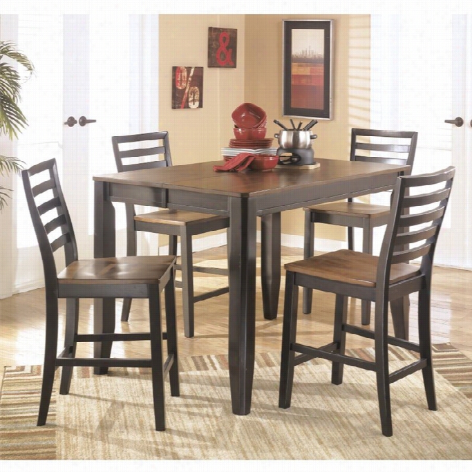 Ashley Aoonzo 5 Piecew Ood Counter Height Dining Set In Brown