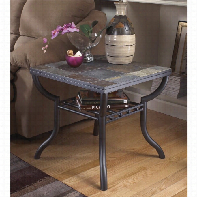 Ashley Antigo Slate Tile Squqre End Table I Nblack