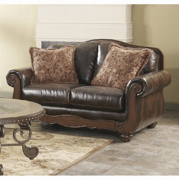 Ashley Barcelona Faux Leather Oveseat In Antique