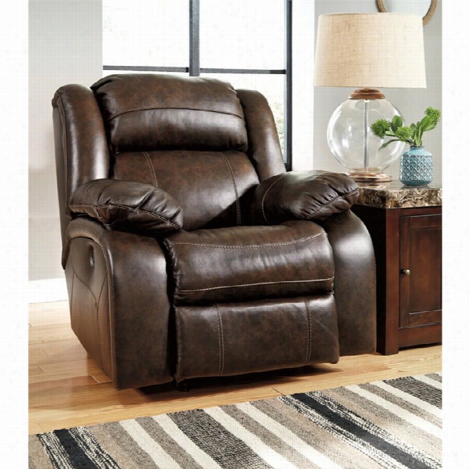 Ashley Branton Leather Rocker Recliner In Antique