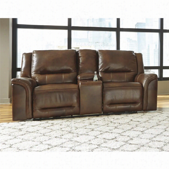 Ashley Jayron Leather Power Reclining Console Loveseat In Harness