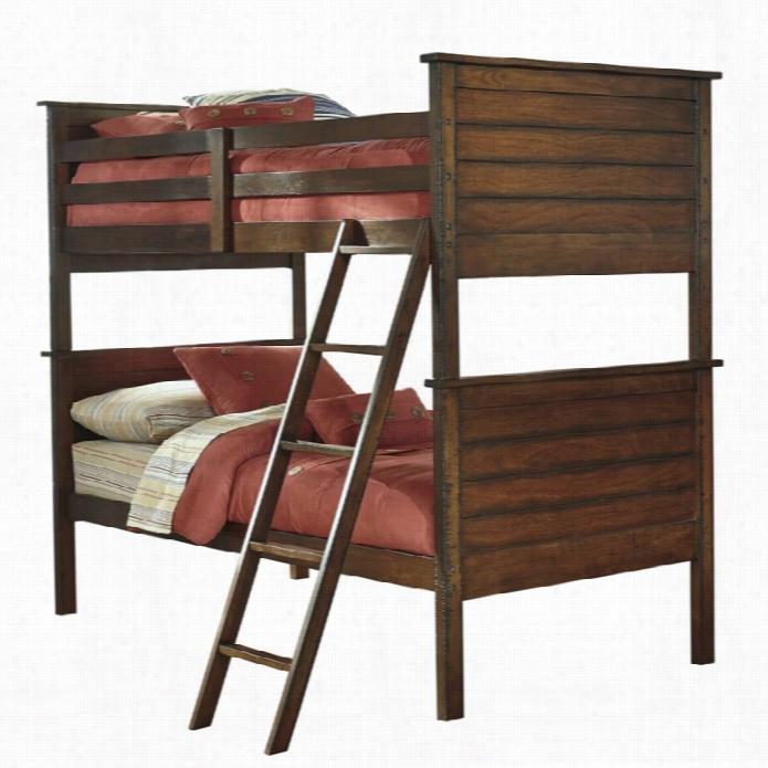 Ashley Ladiville Wood Twin Panel Bunk Bed In Rustic Brown