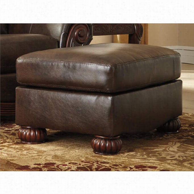 Ashley Rodlann Leather Ottoman In Antique