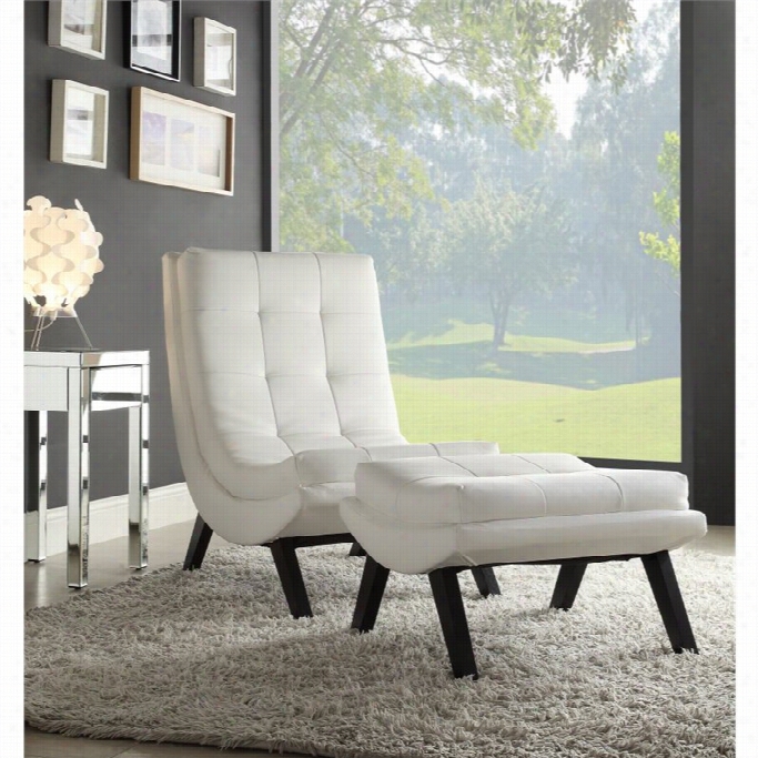 Avenue Six Tustin Faux Leather Loungge Chaira Nd Ottoman Stud In White
