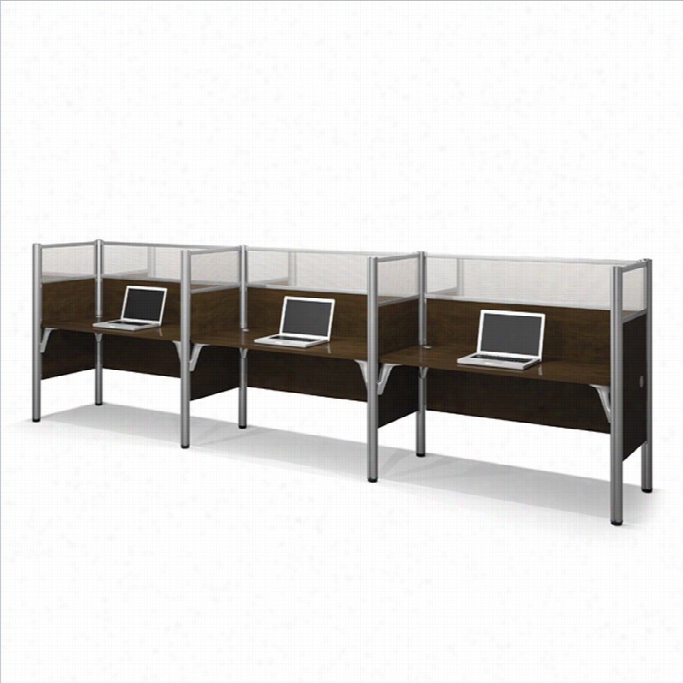 Bestar Pro-biz Triple Side By Side Desk In Chocolate