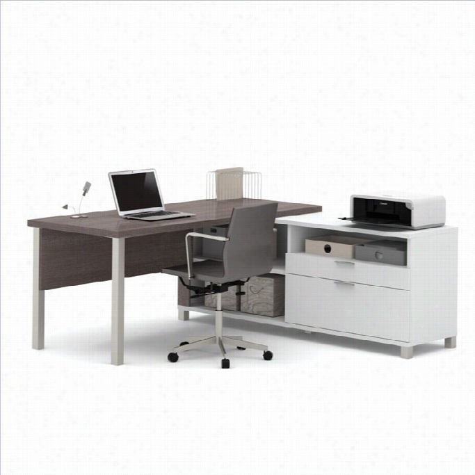 Bestar Pro-linea L-desk In White And Bark Gdey