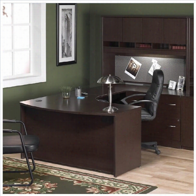 Bush Bbf Series C 4-piece U-shape Right Bow-front Desk Set In Mocha Che Rry