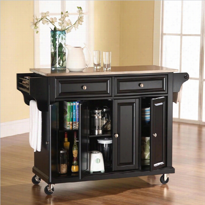 Crosley Furniture Stainless Steel Top Kitchen Cart In Black Finish