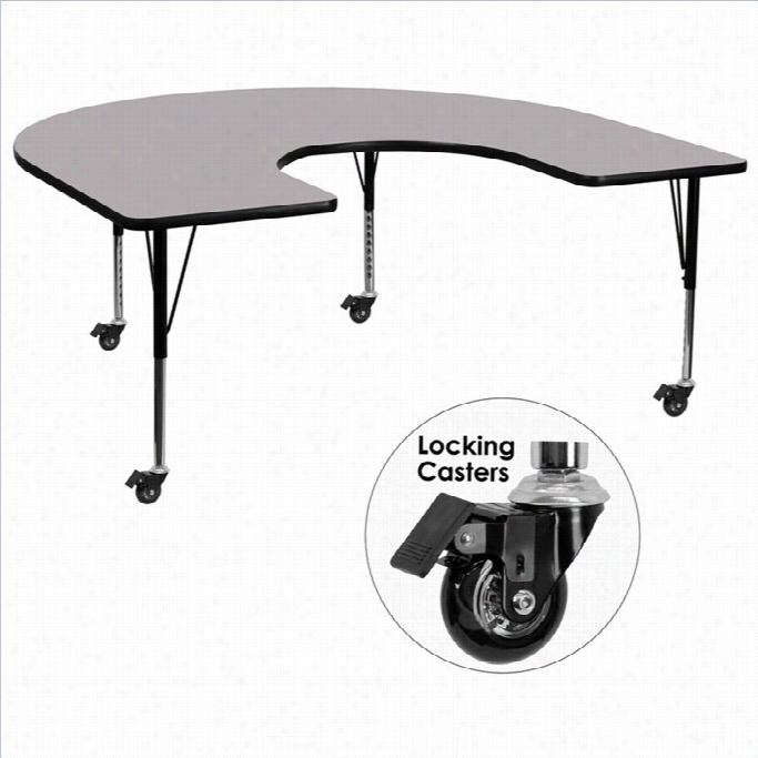 Flahs Furniture 26 X 66 Horseshoe-shaped Thermal Fused Top Mobilw  Activity  Table In Hoary